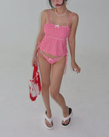 Gobang Checkered Cover-Up Backless Bikini