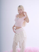 ROSE ISLAND Slim-Fit Wide-Leg Pants in Floral Cotton, Casual Sweet Style, Flattering