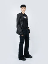 Curved Cargo Flare Pants (Black)