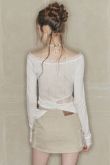 LACE BOATNECK TOP white