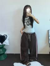 TRACK THREE LINE WIDE PANTS 🤍🎀 FLEECE- PICKABLE 💕🤎🖤5COLOR