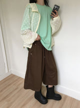 [unisex]マド カット ピンタック ワイド バンディング バーミューダ パンツ
