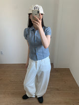 Seersucker キャップスリーブシャツ