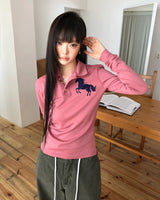 バタンポニースリムフィットロングスリーブティーシャツ