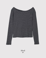 フェミニンボーダーコットンボートネックTシャツ (5color)