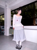 (2color) Line Dot Frill Skirt