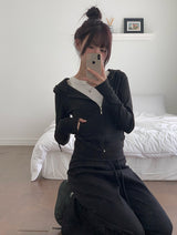 ガゼル スリムフィット クロップ フード ジップアップ