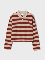Stripe Rugby Sweat Cropped Collar T-shirt / Burgundy-Beige [Women]