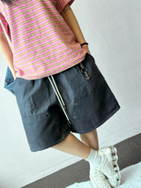Deep Double Knee Non-Faded Raw Denim Rivet Mini Bermuda  2 Colors 