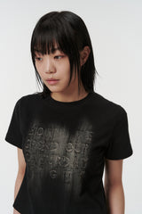 レディース クロップ ブラッシュ フェーディング ハーフスリーブ T シャツ