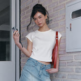 C 90S ラインワッフルベーシックTシャツ_クリーム