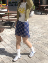 ブルーミングチェックバンディングミニスカート