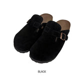 Suede Buckle Mule Slippers