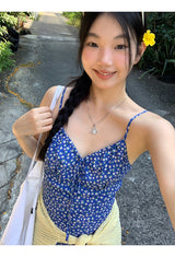 blue floral sleeveless chiffon long dress