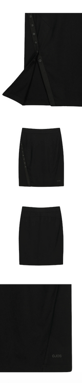 Button Slit Midi Skirt / Black