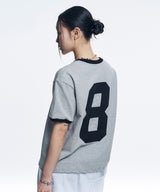 ナンバリングパッチクロップリンガーTシャツ - グレー