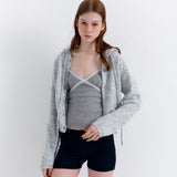 Eyelet Punching Hood Knit Cardigan Melange Gray