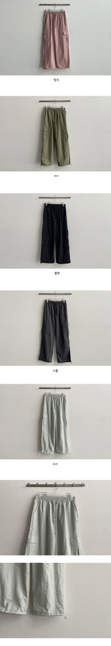 [Long summer pants!] Post nylon string wide cargo pants