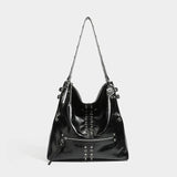 Y2K Stud Buckle 2-Way Moto Shoulder Bag