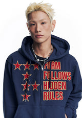 Star Lettering Patch Hoodie Zip-Up - Navy