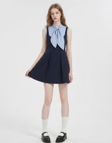 エステルリボンタイプリーツミニドレス Sky Navy