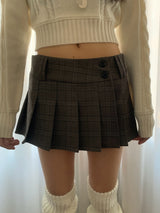 Wrap Check Pleated Mini Skirt