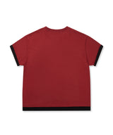 レイヤードロールアップクロップドTシャツ - バーガンディー