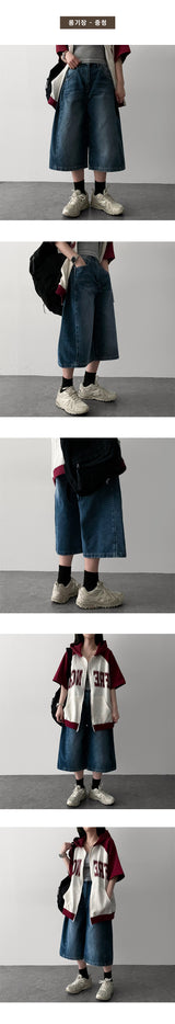 Tor Side Pintuck Slit Denim Bermuda Shorts