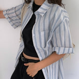 [Summer/Short-sleeved Shirt] Sydney オーバーサイズフィット ストライプ サマーシャツ 1 color