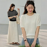 Punching Detail Summer Round Neck Knit Short Sleeve