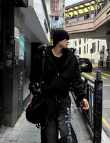 Deep Black Semi-Crop Fur Silver Winter Jumper Jacket - Deep Black