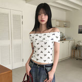 Candi Ribbon Pattern Off-Shoulder T-Shirt
