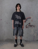 HIERARCHY STUDIOS TYPEWRITER - ウォッシュドブラックスカーオーバーサイズTシャツ