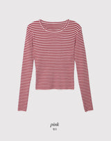 スリムフィットクロップボーダーリブニット (4color)