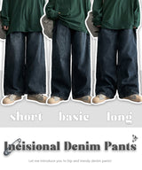 [3 Tier length] [S–2XL] NAKIN Pintuck Washed Wide Denim Pants