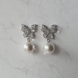 バタフライアンドパールピアス - Silver Color