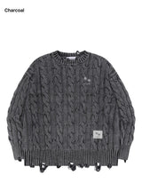 マベルRネックダメージケーブルニットユニセックス (2COLOR)