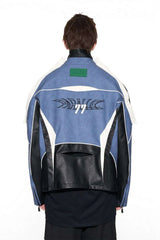 ステッチレザーエンブロイダリーレーシングジャケット