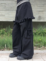Kaze Nylon Pocket Wide Frill Skirt Pants