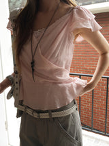 Dining wrap frill blouse