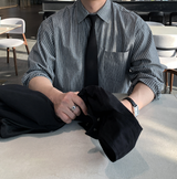 Anderner Hidden Button Stripe Cotton Shirt