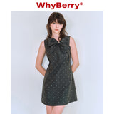Why Berry 24SS "Star Duo" マイクロAドレスイレギュラーボウブラックドレスフィーメール