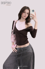 ディープVピンクレイヤードTシャツ