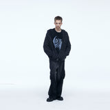 Washing Corduroy Cargo Banding Denim Pants Black
