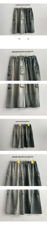 Mewelry Washing Cargo Denim Long Skirt