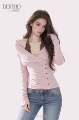 Rosé Lace Halter Neck Long Sleeve T-Shirt