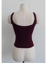 ディープUネックリブクロップドスリーブレス (BURGUNDY)