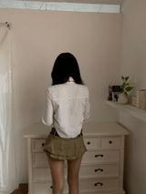 Striped side shirring slim fit long sleeve shirt (3 colors)