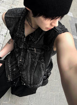 Semi-Cropped Multi-Pocket Denim Vest