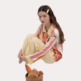 Vibrant Orange Contrast Striped Long Sleeve Pajama Set - 95% Cotton Cozy Sleepwear